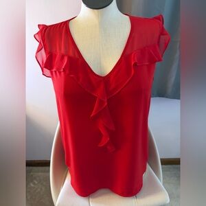 Express Red Ruffle V-Neck Blouse